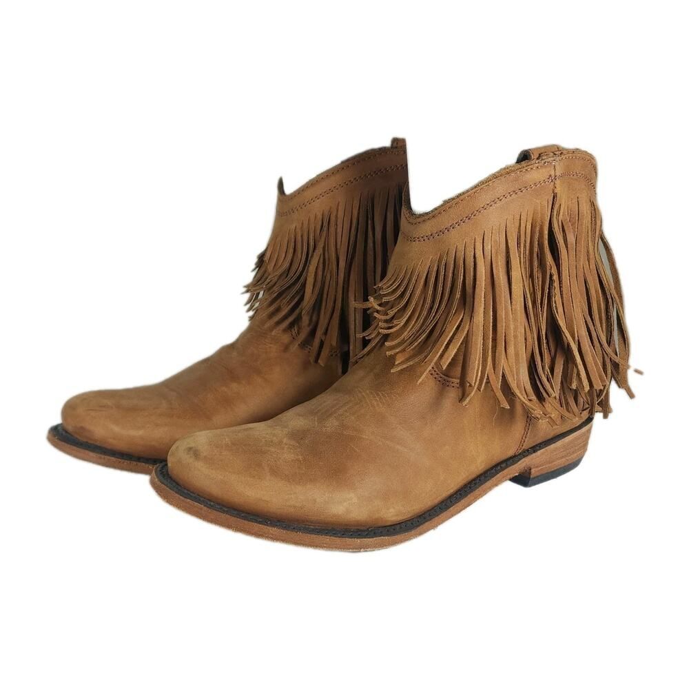 Liberty Black Women's Vegas US9,5 Brown Leather Fringe Pull On Western Booties